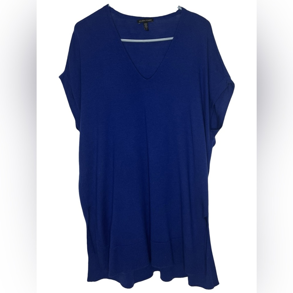 Eileen Fisher Navy Blue Short Sleeve Italian Yarn Sweater in Great Condition!!